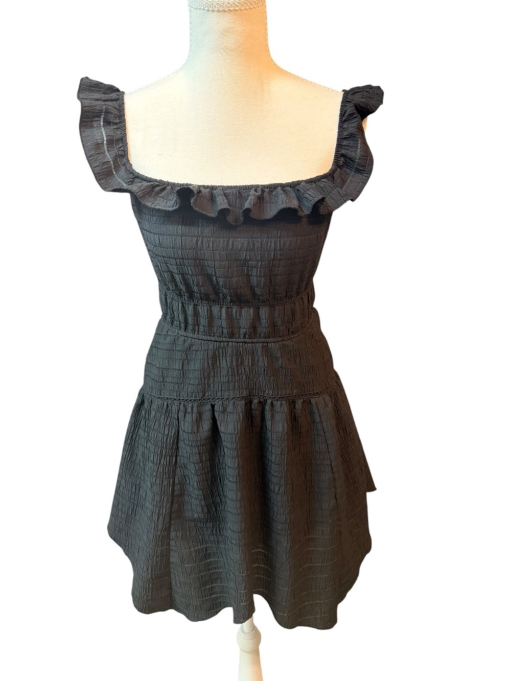 Wild Fable Black Smocked Ruffle Strap Mini Dress Size Small